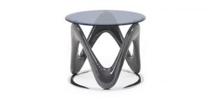 Anna End Table Grey Gloss with Tinted Glass Top and Polished Ring