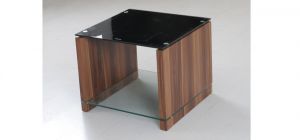 Atlanta End Table Walnut Paper Finish with Black Glass Top and Clear Glass Shelf