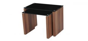 Atlanta Nest of Tables Walnut Paper Finish with Black Glass Top and Clear Glass Shelf