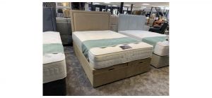 Elegance Ottoman Storage 4ft6 Double Bed Set With 1000 Pocket Sprung Tufted Lambs Wool Mattress And Beige Headboard