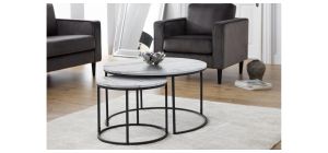 Bellini Round Nesting Coffee Table - White Marble - White Marble Effect - Coated Particleboard