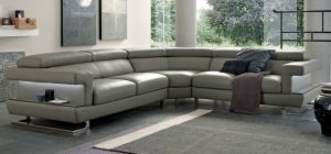 Bolero Aniline Leather Corner Grey Sofa 2C2 With The Electric Siding Seats in The Ends