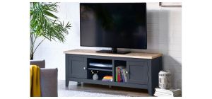 Bordeaux TV Unit - Dark Grey - Dark Grey Lacquer - Solid Oak with Real Oak Veneers