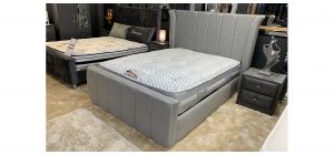 Cadence Double 4ft6 Grey Bed 130cm Headboard With Winged Gas Lift Ottoman Storage Front End Opening And Sprung Slat Base
