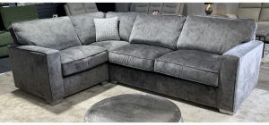 Chicago Lhf Grey Plush Velvet Corner Sofa With Chrome Legs Ex-Display 51172