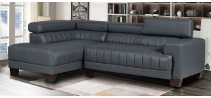 Milano Grey LHF Bonded Leather Corner Sofa With Adjustable Headrests And Wooden Legs