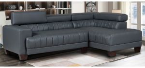 Milano Grey RHF Bonded Leather Corner Sofa With Adjustable Headrests And Wooden Legs