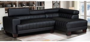 Milano Black RHF Bonded Leather Corner Sofa With Adjustable Headrests And Wooden Legs