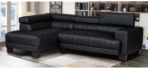 Milano Black LHF Bonded Leather Corner Sofa With Adjustable Headrests And Wooden Legs