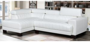 Milano White LHF Bonded Leather Corner Sofa With Adjustable Headrests And Wooden Legs