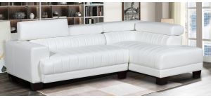 Milano White RHF Bonded Leather Corner Sofa With Adjustable Headrests And Wooden Legs