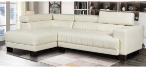 Milano Cream LHF Bonded Leather Corner Sofa With Adjustable Headrests And Wooden Legs