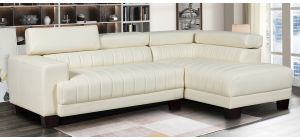 Milano Cream RHF Bonded Leather Corner Sofa With Adjustable Headrests And Wooden Legs