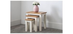 Coxmoor Nest of 3 Tables - Ivory & Oak - White and Oak Coloured Lacquered Finish - Solid Oak