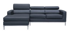 Cuno Grey LHF Bonded Leather Corner Sofa With Adjustable Headrests And Chrome Legs