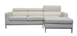 Cuno Cream RHF Bonded Leather Corner Sofa With Adjustable Headrests And Chrome Legs