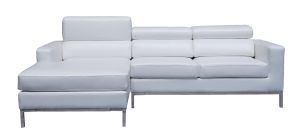 Cuno White LHF Bonded Leather Corner Sofa With Adjustable Headrests And Chrome Legs