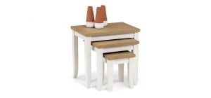 Davenport Nest of Tables - Oak Veneered Top with an Ivory Lacquered Base - Solid Malaysian Hardwood and Veneers