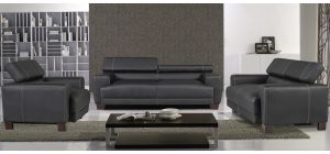 Devon Black Bonded Leather 3 + 2 + 1 Sofa Set With Wooden Legs And Adjustable Headrests