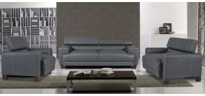 Devon Grey Bonded Leather 3 + 2 + 1 Sofa Set With Wooden Legs And Adjustable Headrests