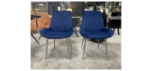 Pair Of Blue Quilted Front Plush Fabric Chairs With Chrome Legs