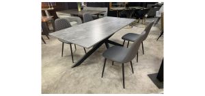 1.8m Mat Grey Ceramic Dining Table With 4 Grey Faux Leather Quilted Front Dining Chairs With Black Legs - Chair(w46 d54 h87)