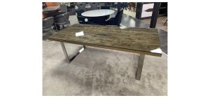 2.2m Railway Sleeper Dining Table With Glass Top And Chrome Legs