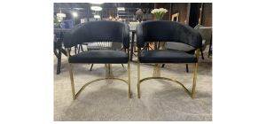 Pair Of Black And Gold Grandeur Dining Table Chairs With Plush Velvet Seat