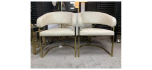 Pair Of Cream And Gold Grandeur Dining Table Chairs With Plush Velvet Seat