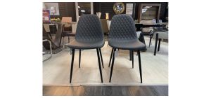 Pair Of Grey Faux Leather Quilted Front Dining Chairs With Black Legs