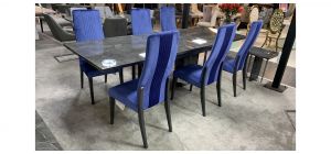 Grey 2.6m Extending Dining Table With 6 Blue Chairs (extending From 1.8m To 2.6m - Chairs w45cm d55cm h110cm)