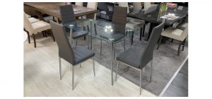 1.2m Glass Dining Table With 4 Grey Chairs (Chairs w40cm d45cm h100cm)