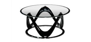 Drift Circular Coffee Table Clear Glass Top with Black High Gloss and Chrome Base