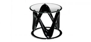 Drift Circular End Table Clear Glass Top with Black High Gloss and Chrome Base