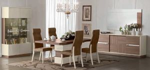 Evolution Ivory and Wood 1.8m (Extending to 225cm) Dining Table With Six Brown Chairs