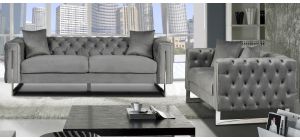 Fenzi Grey Fabric 3 + 2 Sofa Set Plush Velvet With Chrome Legs