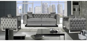 Fenzi Grey Fabric 3 + 2 + 1 Sofa Set Plush Velvet With Chrome Legs