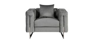Fenzi Grey Fabric Armchair Plush Velvet With Chrome Legs