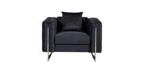 Fenzi Black Fabric Armchair Plush Velvet With Chrome Legs