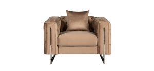 Fenzi Coffee Fabric Armchair Plush Velvet With Chrome Legs