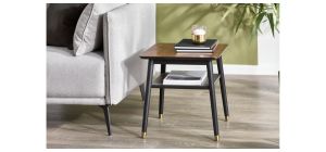 Findlay Lamp Table with Shelf - Walnut & Black - Black Lacquered Finish - Walnut Veneer