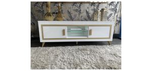 Dolce High Gloss White And Gold Tv Unit With LED Lighting