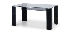 Greenwich Dining Table - Black Faux Leather - Chrome Plating - Covered Steel Framework