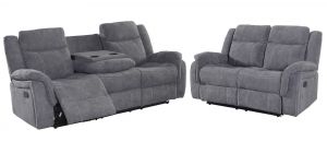 Hampton Grey 3 + 2 Fabric Manual Recliner Sofa Set With White Stitching