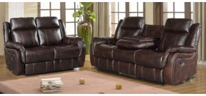 Hampton Leathaire Brown 3 + 2 Seater Manual Recliner Sofa Set With Drinks Holders