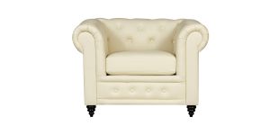 Hilton Cream Bonded Leather Armchair With Wooden Legs With Buttoned Front Panel