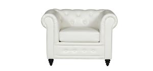 Hilton White Bonded Leather Armchair With Wooden Legs With Buttoned Front Panel