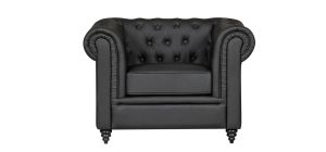 Hilton Black Bonded Leather Armchair With Wooden Legs Without Buttoned Front Panel