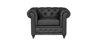 Hilton Black Bonded Leather Armchair With Wooden Legs With Buttoned Front Panel