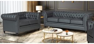 Hilton Grey Bonded Leather 3 + 2 Sofa Set With Wooden Legs Without Buttoned Front Panel